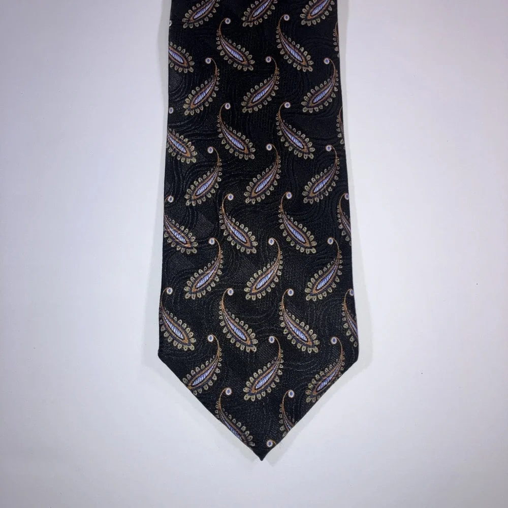 JZ Richards Silk Tie Black Gold Blue Paisley Handmade‎ in USA 61.75